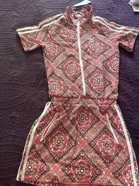 adidas Pink Patterned junior Casual Dress with White Trim